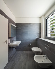 Fototapeta na wymiar Interior of a modern house, gray bathroom