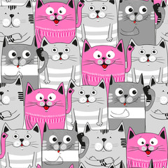 Materiał do szycia Cute cats colorful seamless pattern background