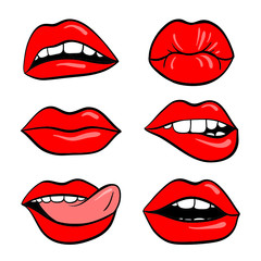 A set of lips on a white background. Mouth teeth.