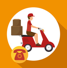 man courier service package telephone vector illustration 