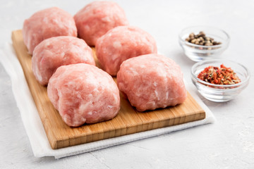 Close up Forcemeat balls on wooden board