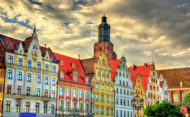 Obraz premium Colorful Houses on the Market square in Wroclaw, Poland