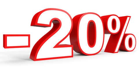 Discount 20 percent off. 3D illustration on white background.