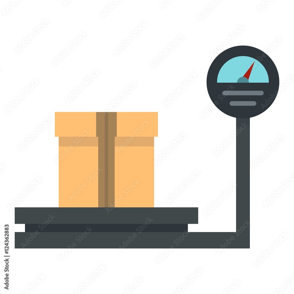 Poster weight scale with box icon. flat illustration of scale vector icon for web design