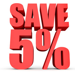 Discount 5 percent off. 3D illustration on white background.