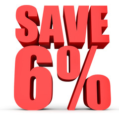 Discount 6 percent off. 3D illustration on white background.