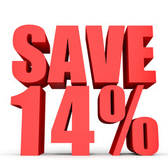 Discount 14 percent off. 3D illustration on white background.