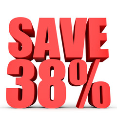 Discount 38 percent off. 3D illustration on white background.