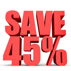 Discount 45 percent off. 3D illustration on white background.