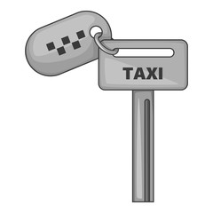 Keys to taxi icon. Gray monochrome illustration of keys to taxi vector icon for web