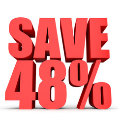 Discount 48 percent off. 3D illustration on white background.
