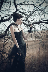 The girl in a Gothic suit