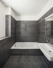 Naklejka na ściany i meble Interior of a modern house, gray bathroom