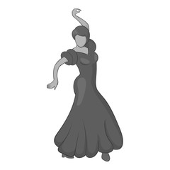 Girl dancing flamenco icon. Gray monochrome illustration of girl dancing flamenco vector icon for web