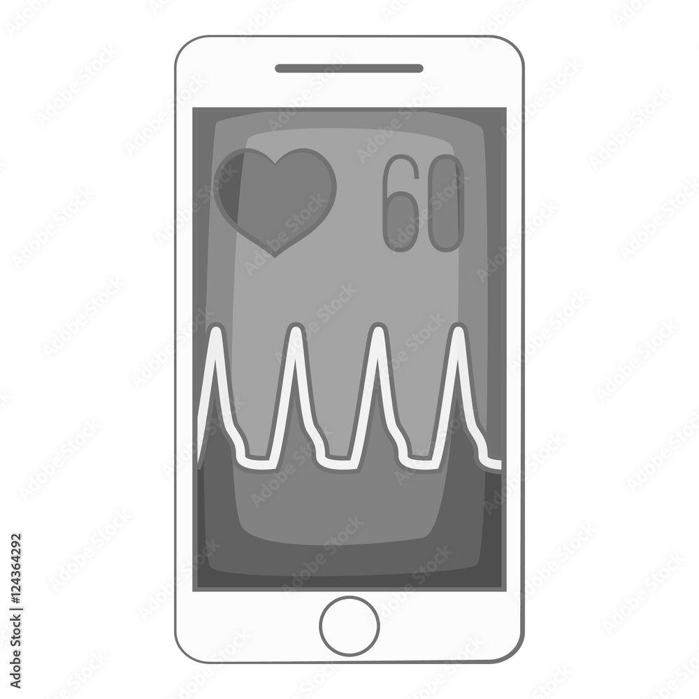 Poster pulse on screen of smartphone icon. gray monochrome illustration of pulse on screen of smartphone ve
