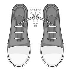 Tied laces on shoes icon. Gray monochrome illustration of tied laces on shoes vector icon for web