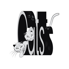 vector illustration on a white background, consisting of two cats and letters