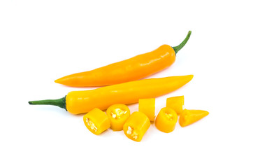 Yellow chilli pepper on white background.