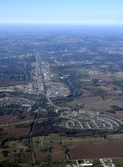 aerial view of neighborhoods along the Grand Riverin  Kitchener Waterloo, Ontario Canada