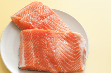 Smoked Salmon Fish Meat on White Plate