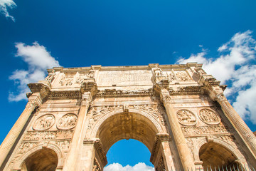 Fototapeta na wymiar Spectacular Arch of Roman emperor Constantine, located between Colosseum and Forum Romanum, Rome, Lazio, Italy 