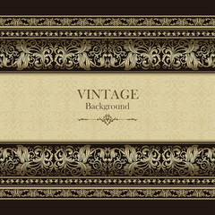 Vintage background, gold, floral frame, ornamental pattern design