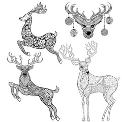 Christmas Reindeer set in patterned style for adult anti stress
