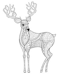 Vector zentangle Christmas Reindeer, horned elk for adult antist