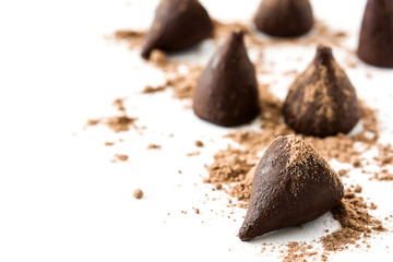 Homemade chocolate truffles isolated on white background

