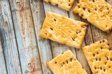 Crackers with chocolate chips. Top view