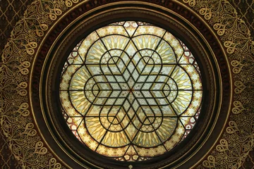 Glasschilderij Glas in lood vitrail. Synagoge Espagnole. Praag. / Glas-in-lood. Spaanse Synagoge. Praag.