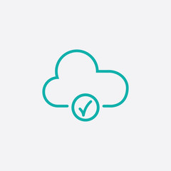 cloud snow snowflackes winter thin line outline blue icon on bac