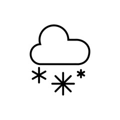 cloud snow snowflackes winter thin line outline black icon on ba