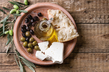 Olives with feta cheese and bread