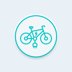 Electric bike line icon, e-bike round pictogram