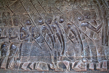 Ancient bas-relief in Angkor Wat, Cambodia