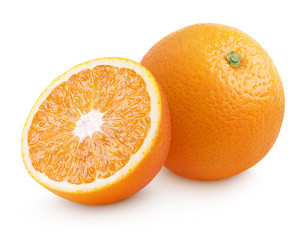 Orange citrus fruit with half isolated on white with clipping path