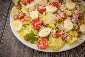 Healthy Grilled Chicken Caesar Salad with Cheese and Croutons