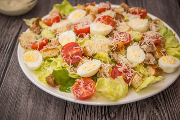 Healthy Grilled Chicken Caesar Salad with Cheese and Croutons