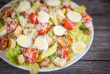 Healthy Grilled Chicken Caesar Salad with Cheese and Croutons