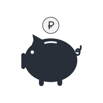 Money currency icon. Piggy bank with Ruble coin vector illustration.