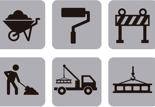 9 Square Grayscale Construction and Tool Icons