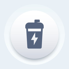 Sport shaker, nutrition for gym training round icon