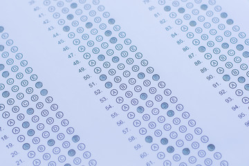 Test score sheet with answers
