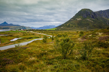 Road along fjorde. Nature of Norway