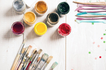 Art suppllies, pencils, paints, brushes