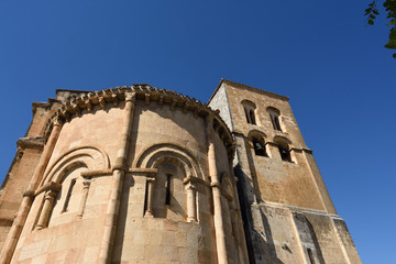 Fototapeta na wymiar Bell tower and apse of El Salvador Church,Sepulveda,Segovia province, Spain