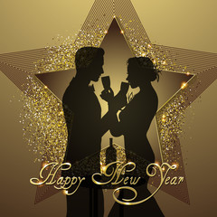 New year background couple silhouette sharing glass of champagne © Derya Cakirsoy