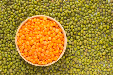 Orange and green lentils