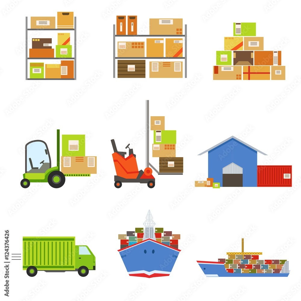 Aufkleber logistics and delivery related set of objects